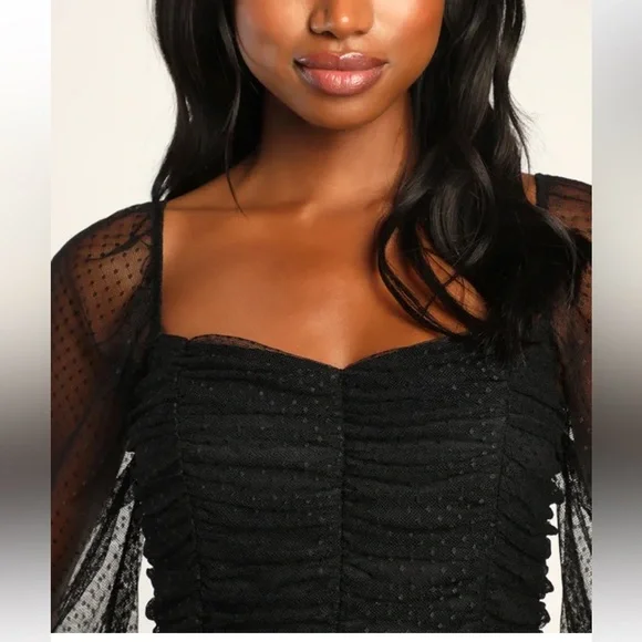 Lulu's Black Ruched Mesh Bodycon Mini Dress size Small - Picture 4 of 10